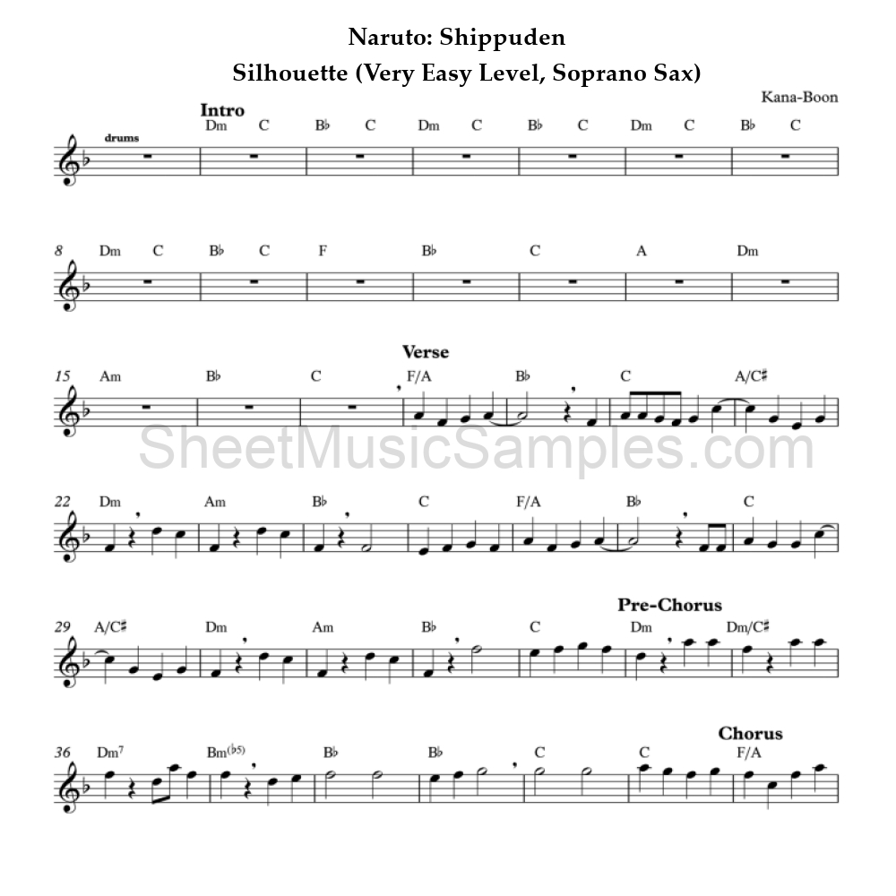 Naruto: Shippuden - Silhouette (Very Easy Level, Soprano Sax)