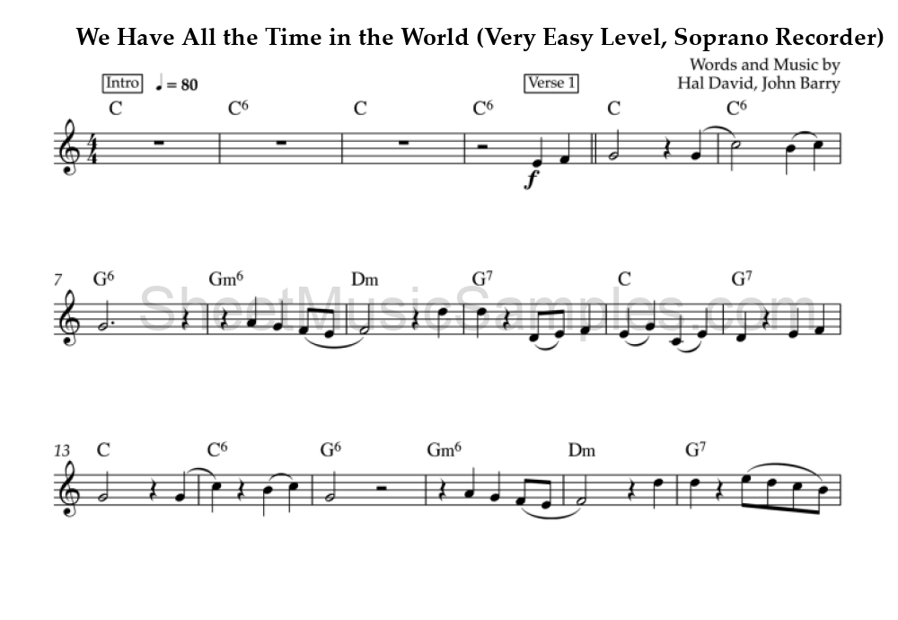 We Have All the Time in the World (Very Easy Level, Soprano Recorder)