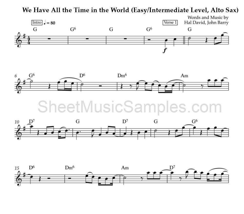 We Have All the Time in the World (Easy/Intermediate Level, Alto Sax)