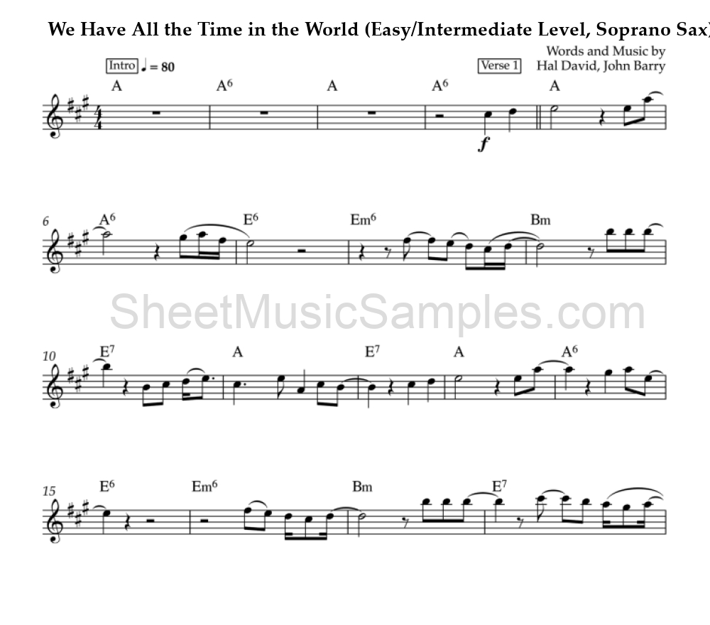 We Have All the Time in the World (Easy/Intermediate Level, Soprano Sax)