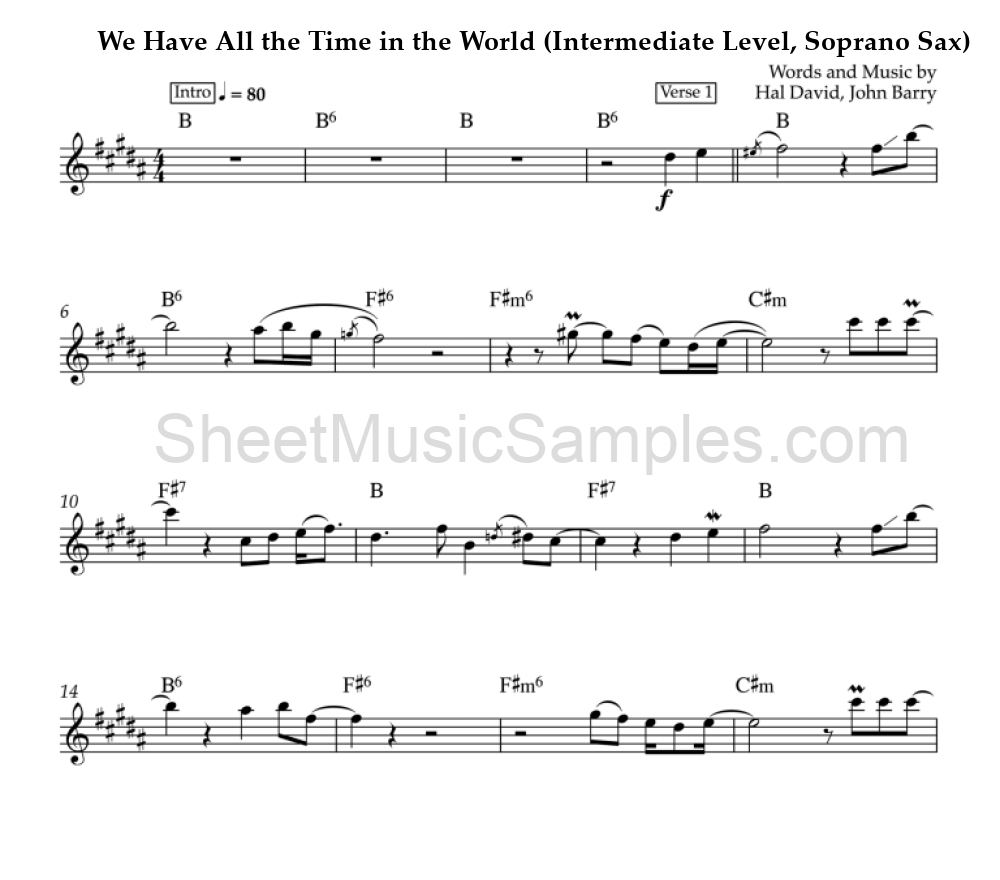 We Have All the Time in the World (Intermediate Level, Soprano Sax)