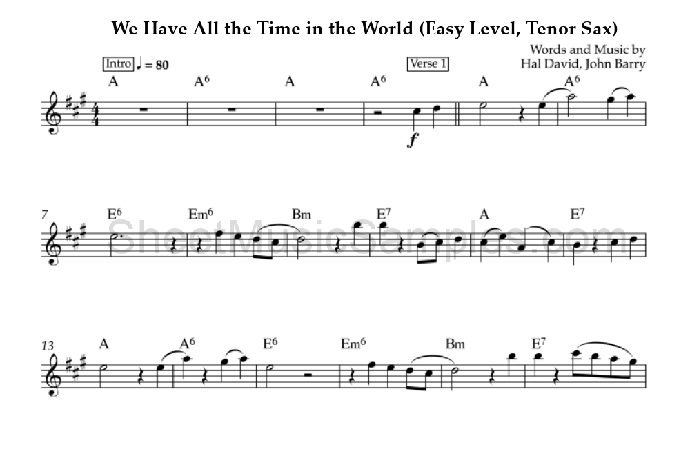 We Have All the Time in the World (Easy Level, Tenor Sax)