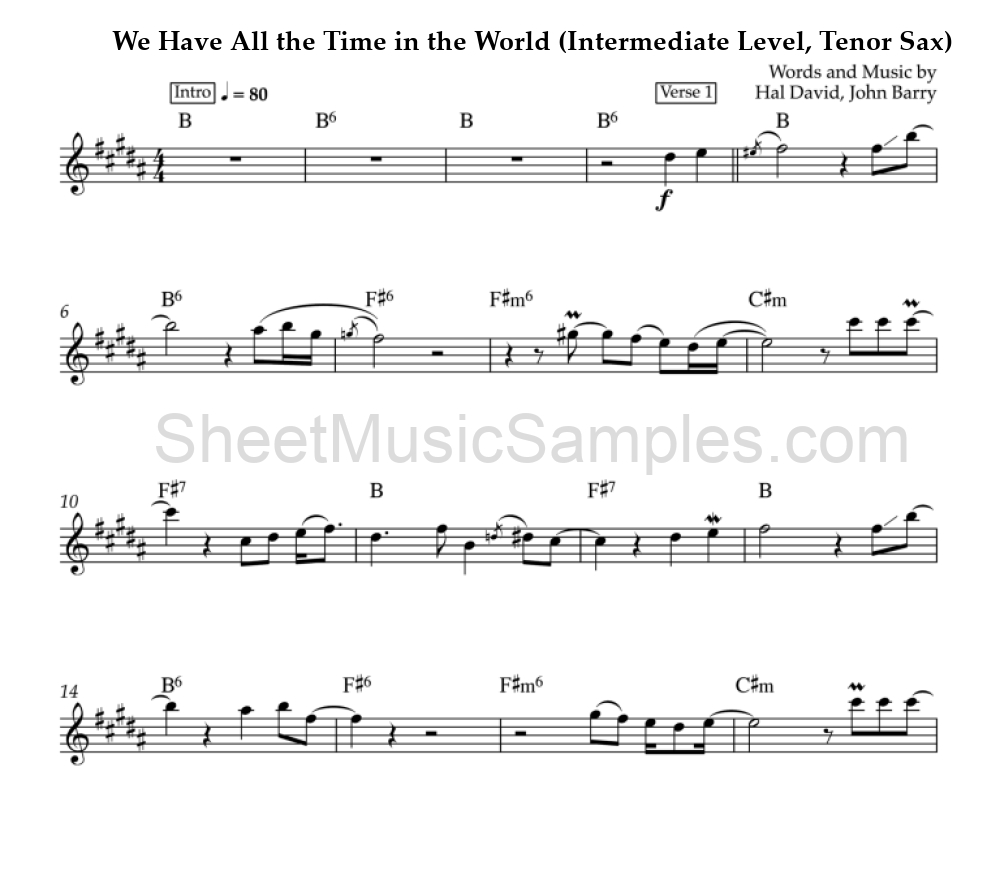 We Have All the Time in the World (Intermediate Level, Tenor Sax)