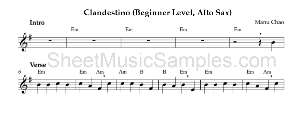 Clandestino (Beginner Level, Alto Sax)