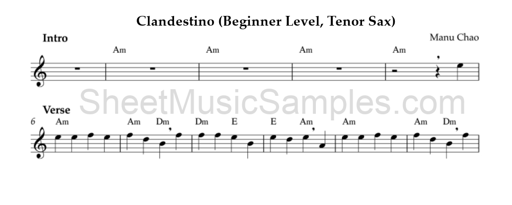 Clandestino (Beginner Level, Tenor Sax)