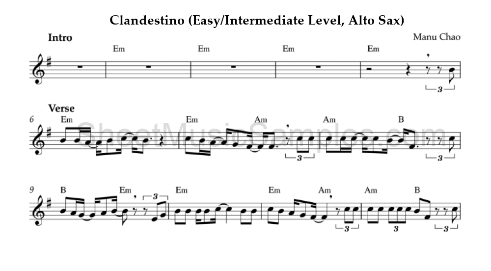 Clandestino (Easy/Intermediate Level, Alto Sax)