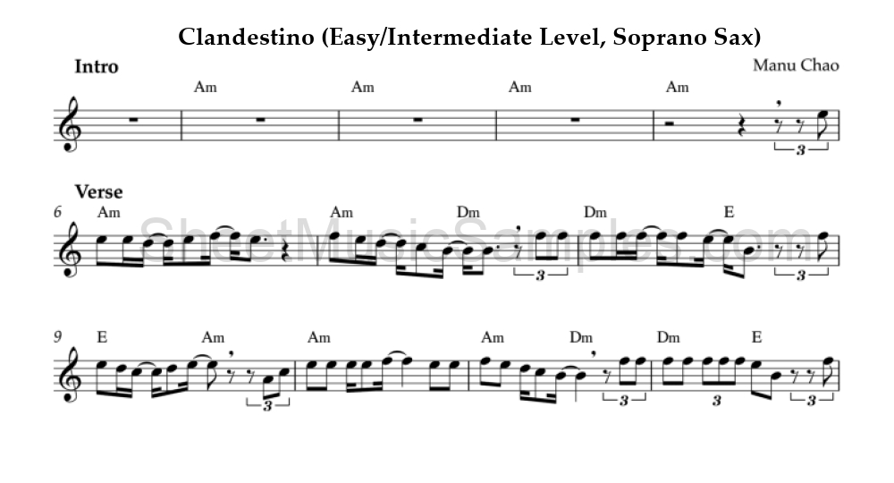 Clandestino (Easy/Intermediate Level, Soprano Sax)