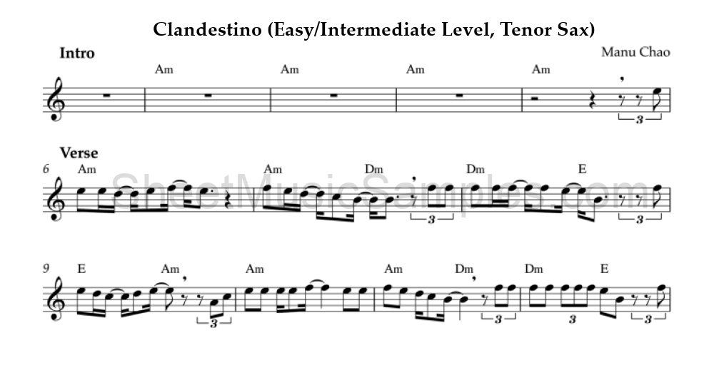 Clandestino (Easy/Intermediate Level, Tenor Sax)