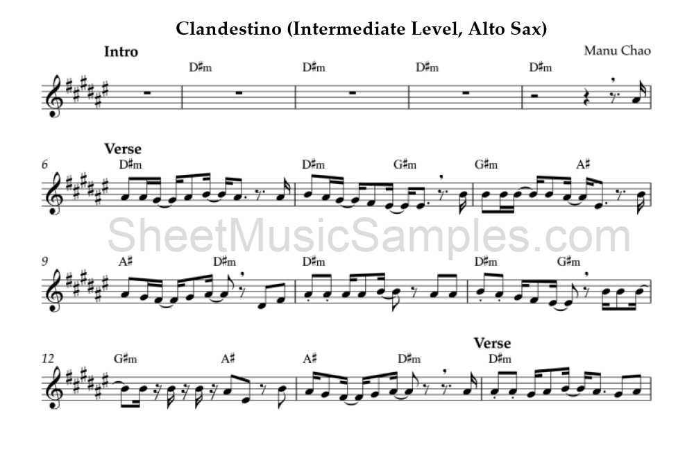 Clandestino (Intermediate Level, Alto Sax)