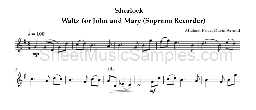 Sherlock - Waltz for John and Mary (Soprano Recorder)