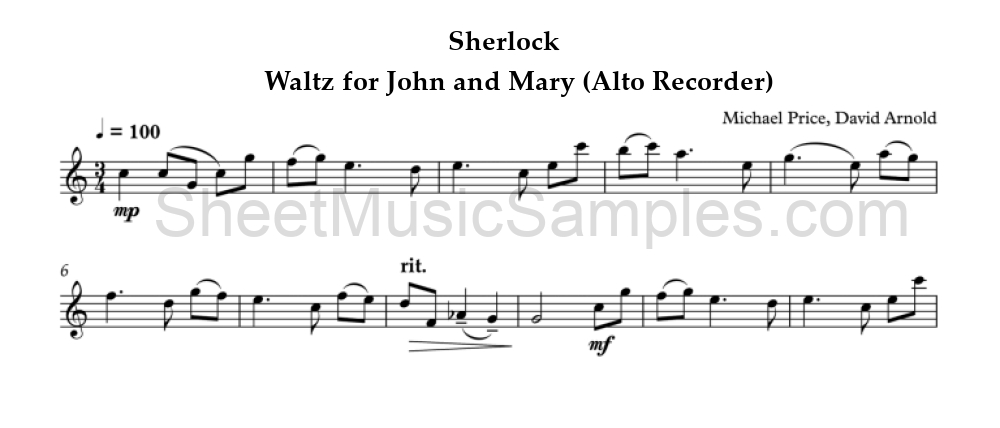 Sherlock - Waltz for John and Mary (Alto Recorder)