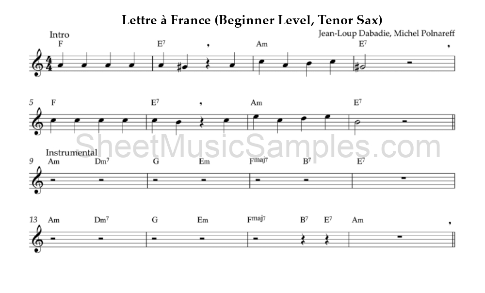 Lettre à France (Beginner Level, Tenor Sax)