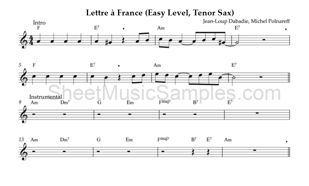 Lettre à France (Easy Level, Tenor Sax)