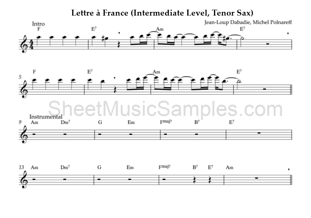 Lettre à France (Intermediate Level, Tenor Sax)