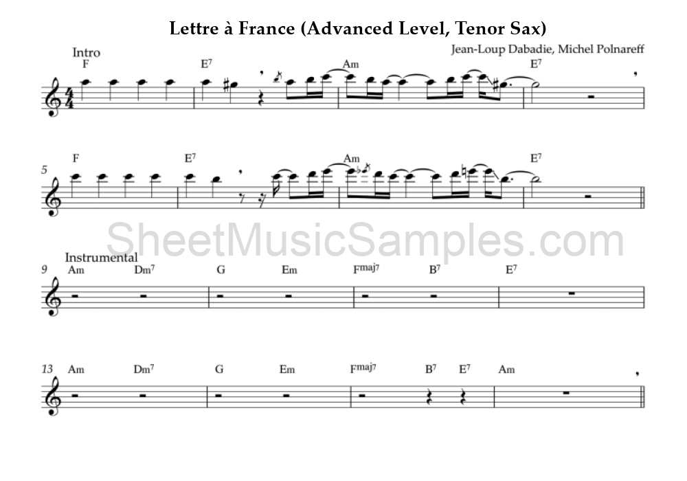 Lettre à France (Advanced Level, Tenor Sax)