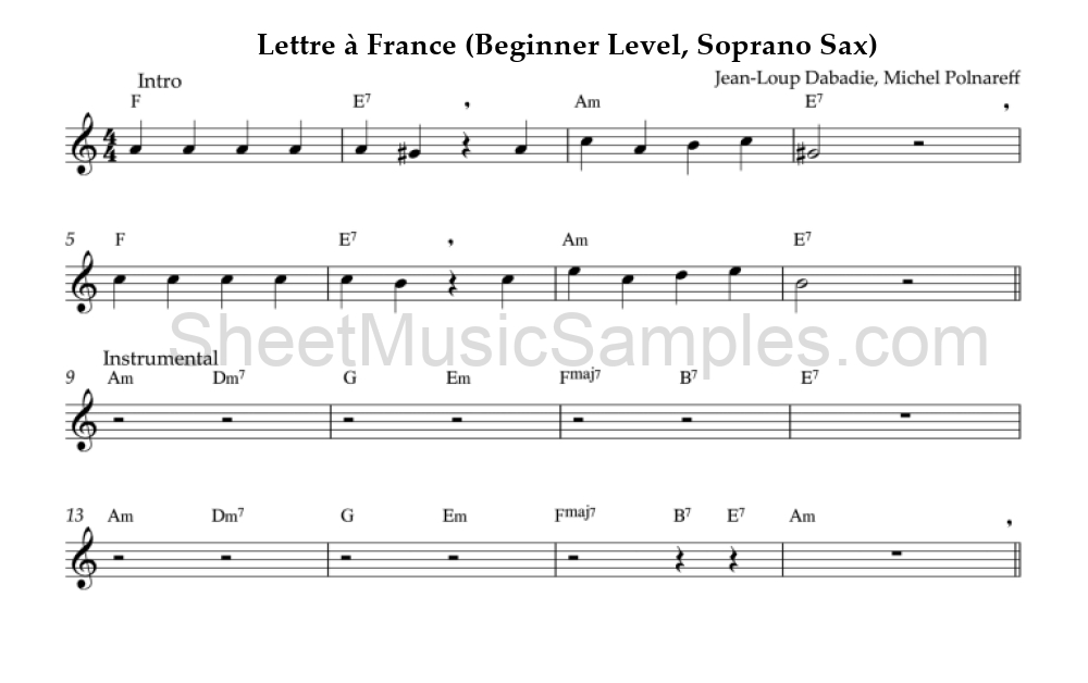 Lettre à France (Beginner Level, Soprano Sax)