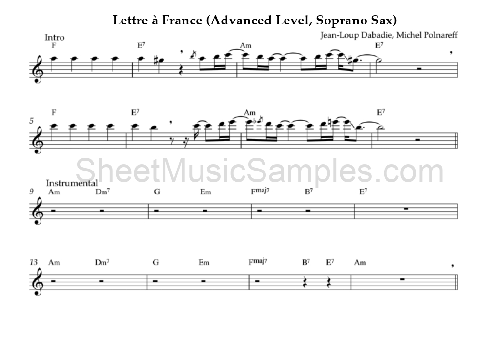 Lettre à France (Advanced Level, Soprano Sax)