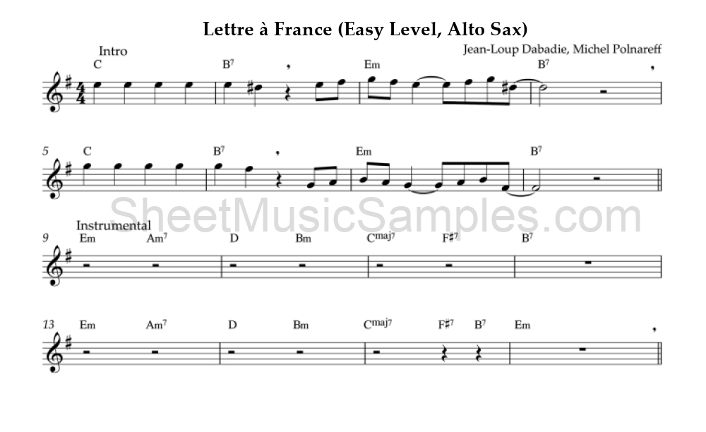 Lettre à France (Easy Level, Alto Sax)