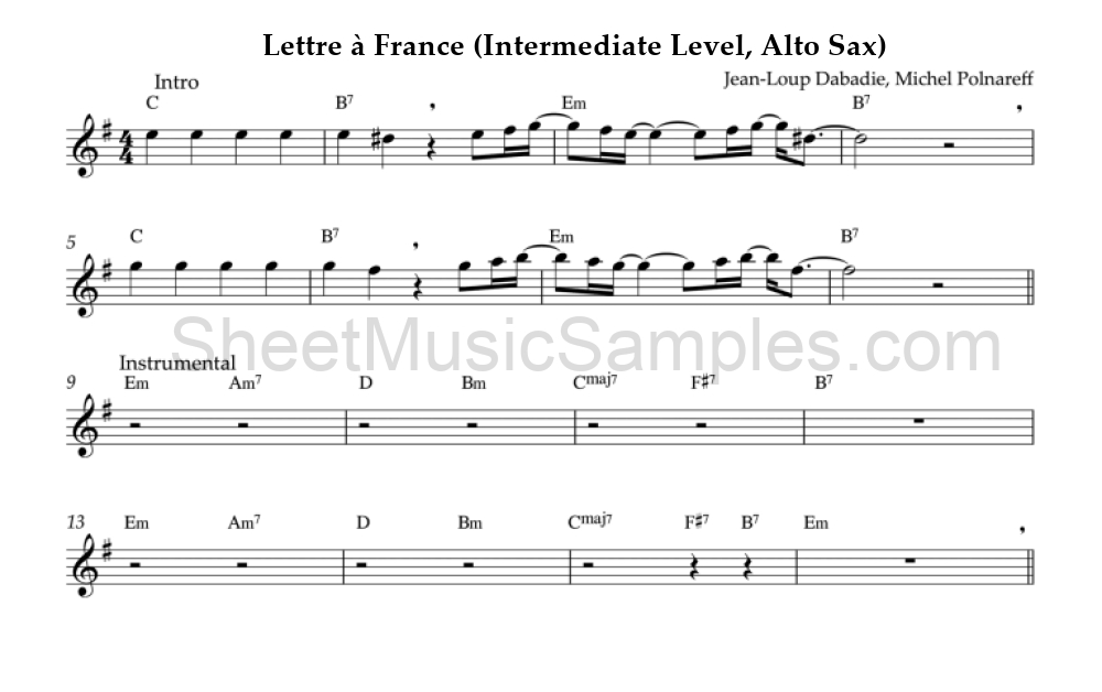 Lettre à France (Intermediate Level, Alto Sax)