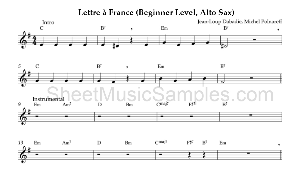 Lettre à France (Beginner Level, Alto Sax)