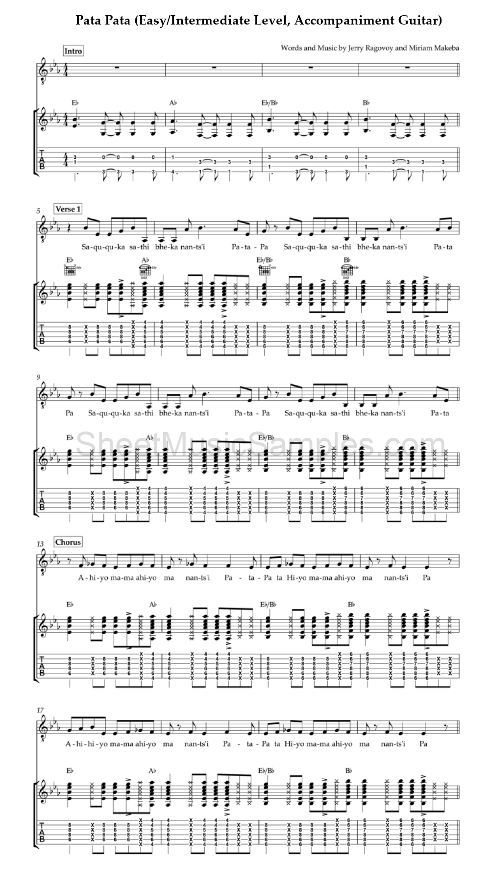 Pata Pata (Easy/Intermediate Level, Accompaniment Guitar)