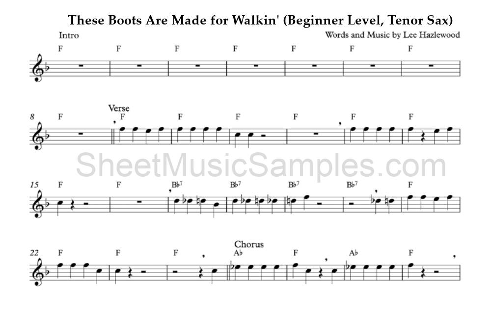 These Boots Are Made for Walkin' (Beginner Level, Tenor Sax)