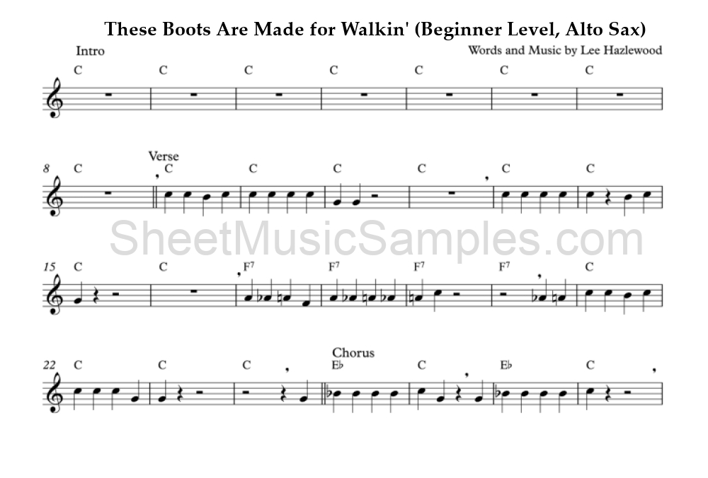 These Boots Are Made for Walkin' (Beginner Level, Alto Sax)