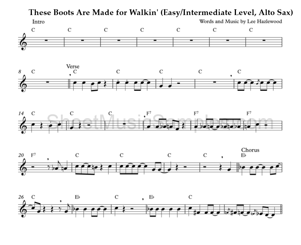 These Boots Are Made for Walkin' (Easy/Intermediate Level, Alto Sax)