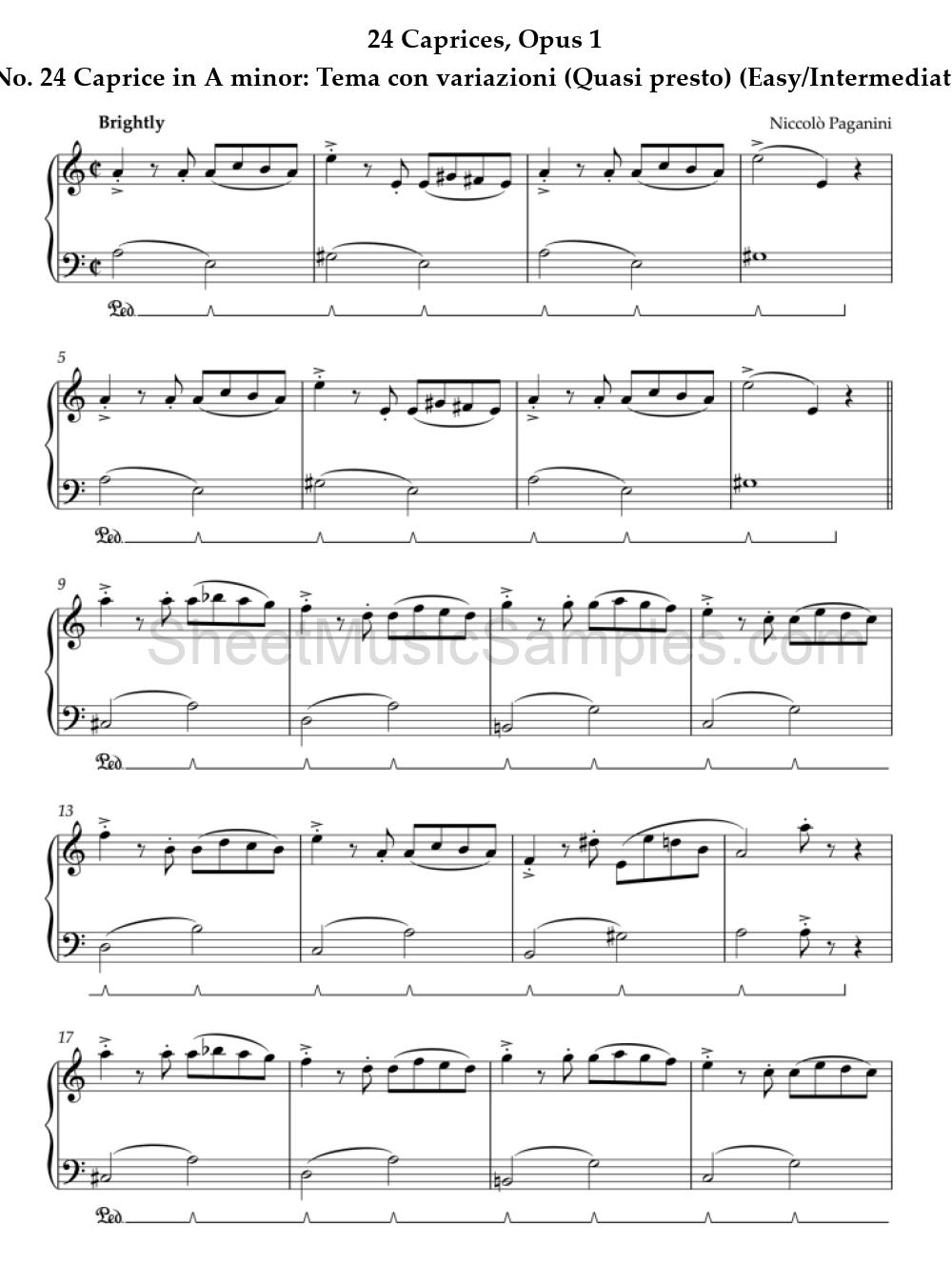 24 Caprices, Opus 1 - No. 24 Caprice in A minor: Tema con variazioni (Quasi presto) (Easy/Intermediate Level)