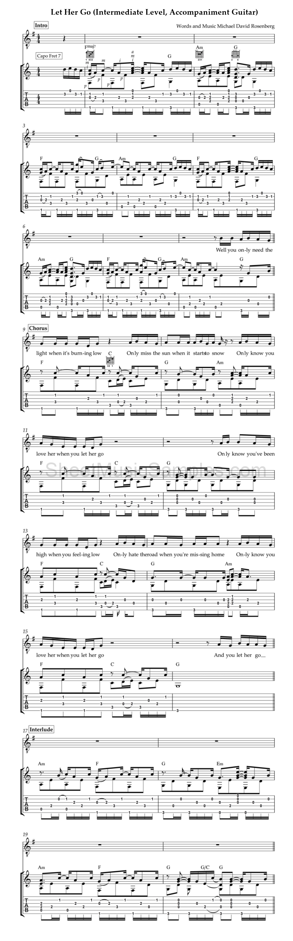 Let Her Go (Intermediate Level, Accompaniment Guitar)