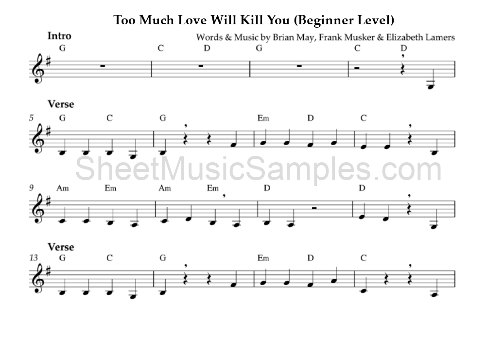 Too Much Love Will Kill You (Beginner Level)