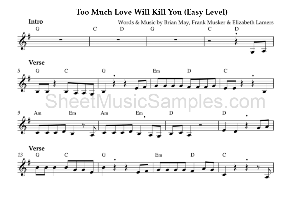 Too Much Love Will Kill You (Easy Level)