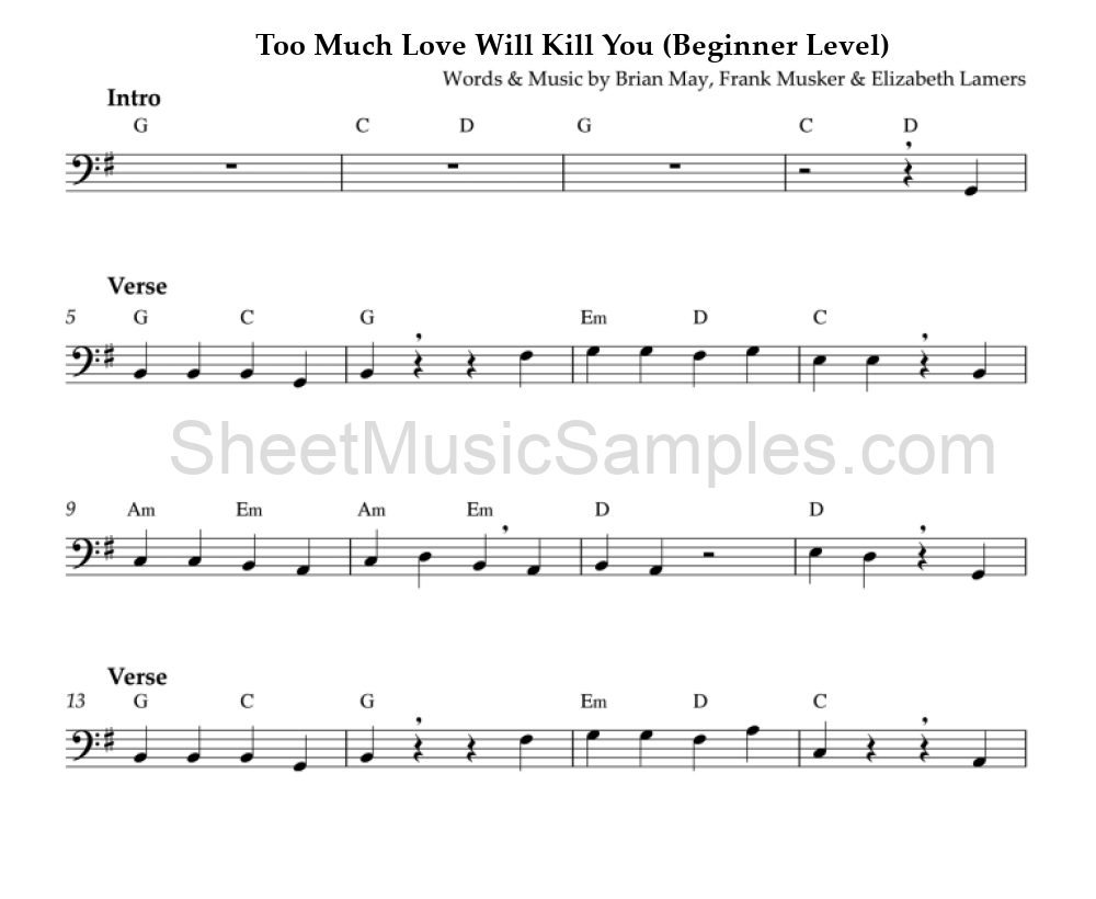 Too Much Love Will Kill You (Beginner Level)