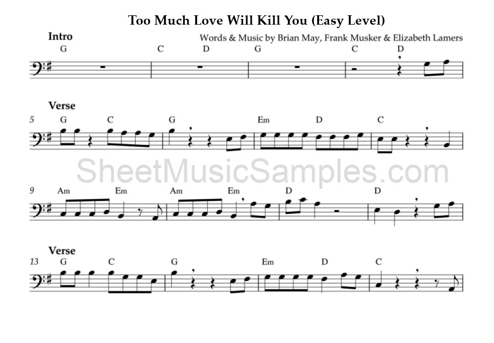 Too Much Love Will Kill You (Easy Level)