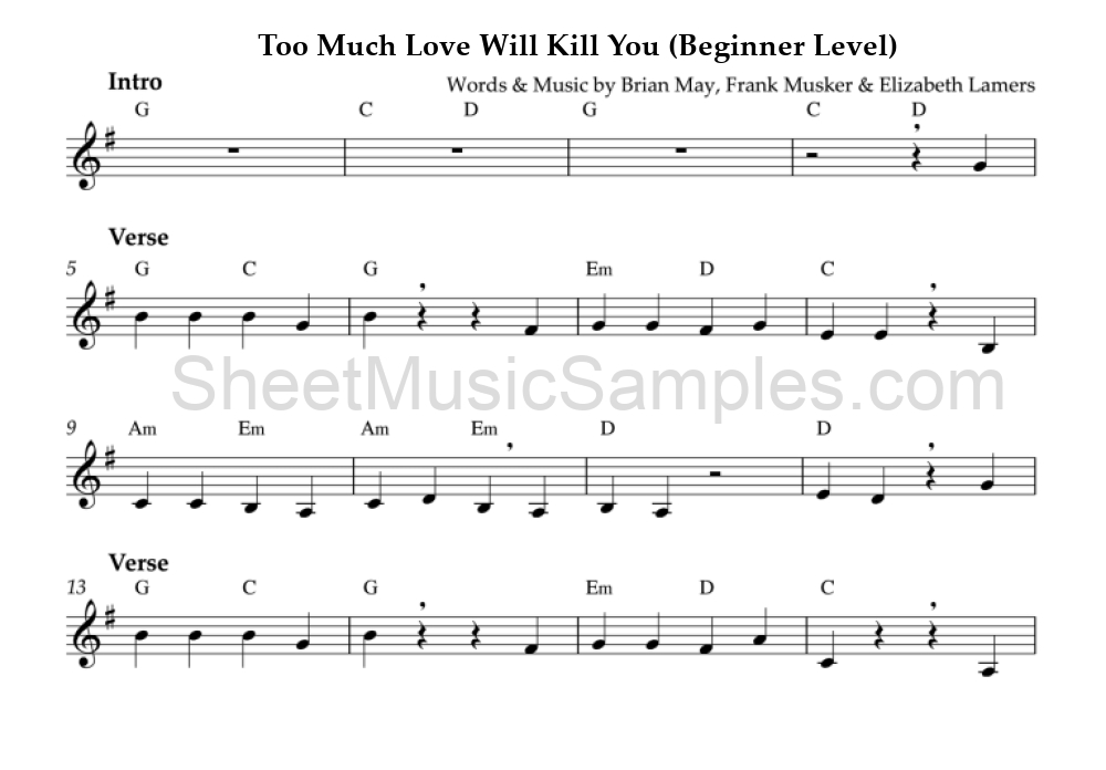 Too Much Love Will Kill You (Beginner Level)