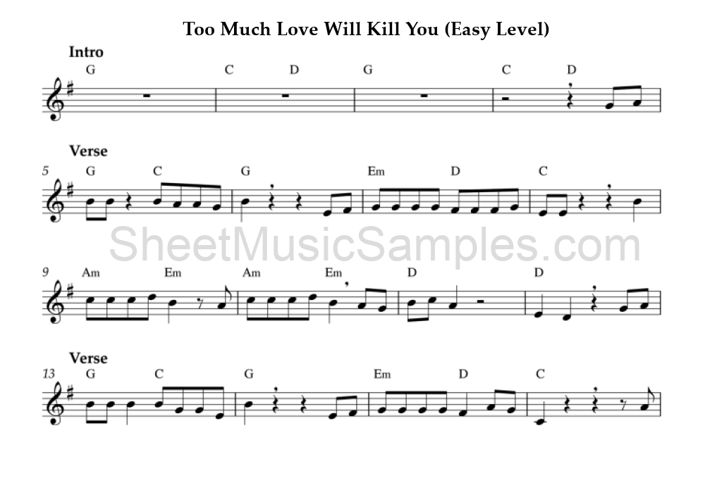 Too Much Love Will Kill You (Easy Level)