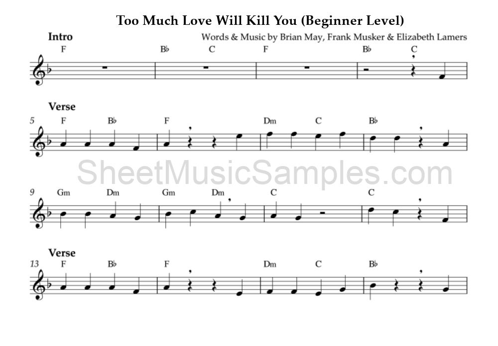 Too Much Love Will Kill You (Beginner Level)