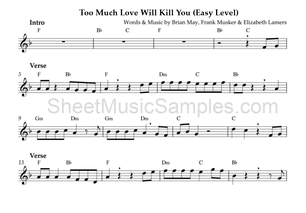 Too Much Love Will Kill You (Easy Level)