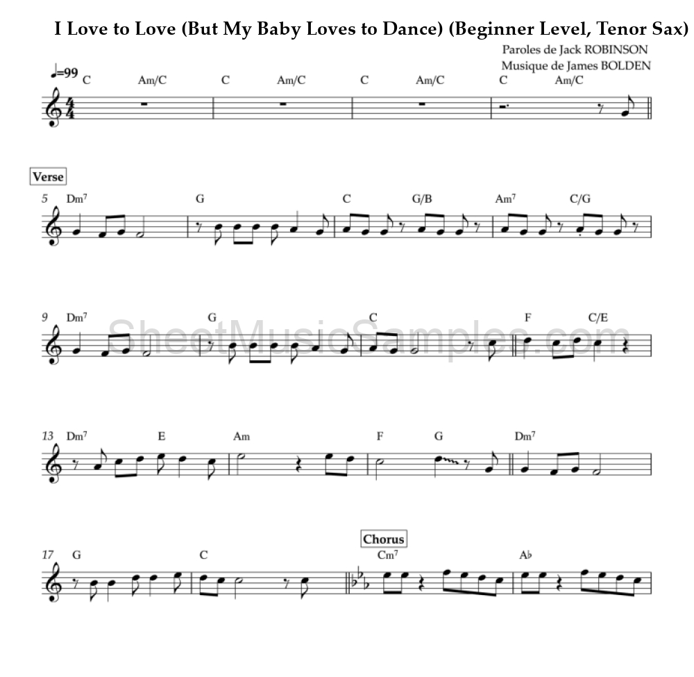 I Love to Love (But My Baby Loves to Dance) (Beginner Level, Tenor Sax)