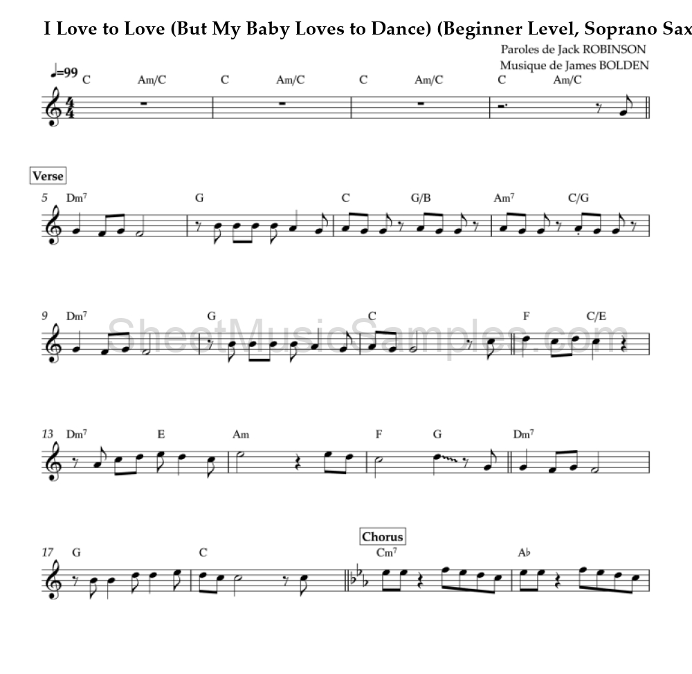 I Love to Love (But My Baby Loves to Dance) (Beginner Level, Soprano Sax)