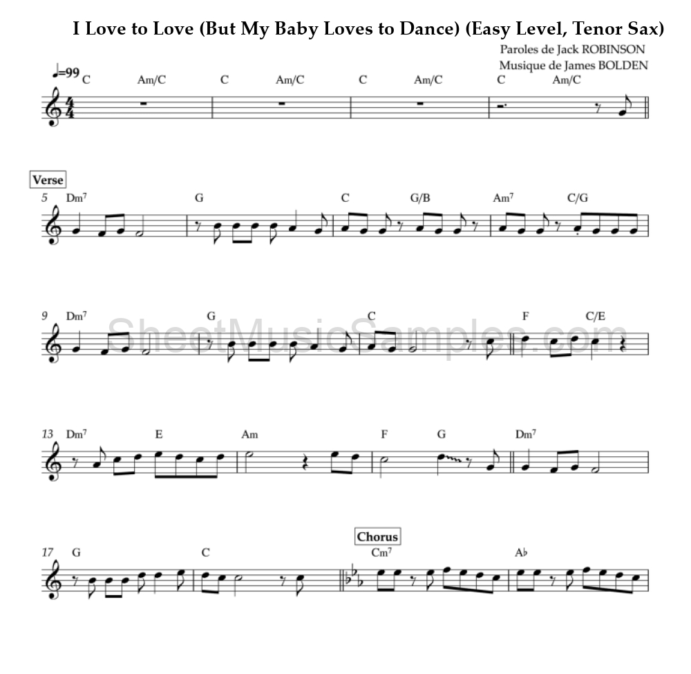 I Love to Love (But My Baby Loves to Dance) (Easy Level, Tenor Sax)