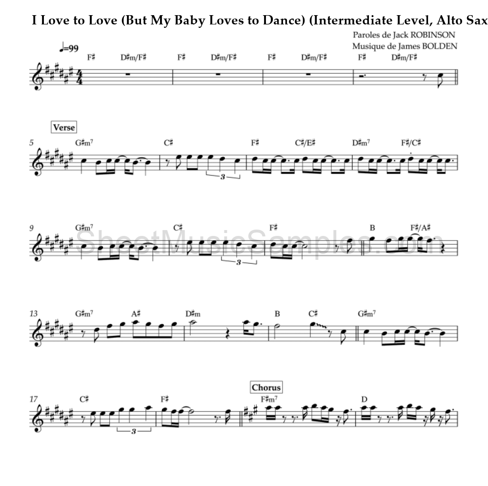 I Love to Love (But My Baby Loves to Dance) (Intermediate Level, Alto Sax)