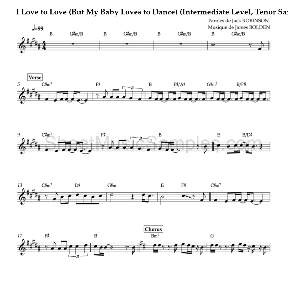 I Love to Love (But My Baby Loves to Dance) (Intermediate Level, Tenor Sax)