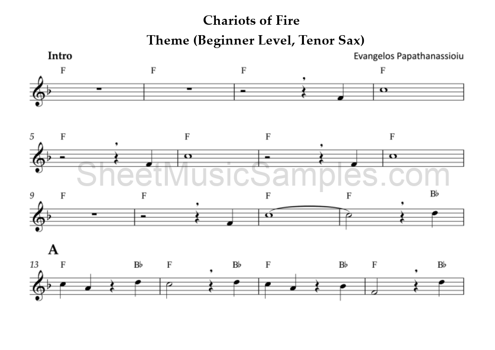 Chariots of Fire - Theme (Beginner Level, Tenor Sax)