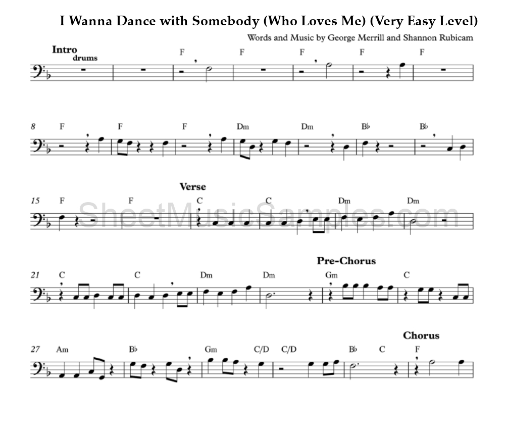 I Wanna Dance with Somebody (Who Loves Me) (Very Easy Level)