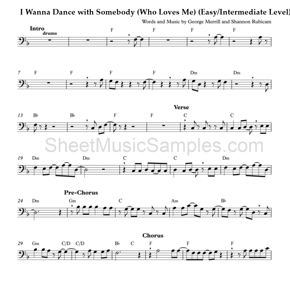 I Wanna Dance with Somebody (Who Loves Me) (Easy/Intermediate Level)