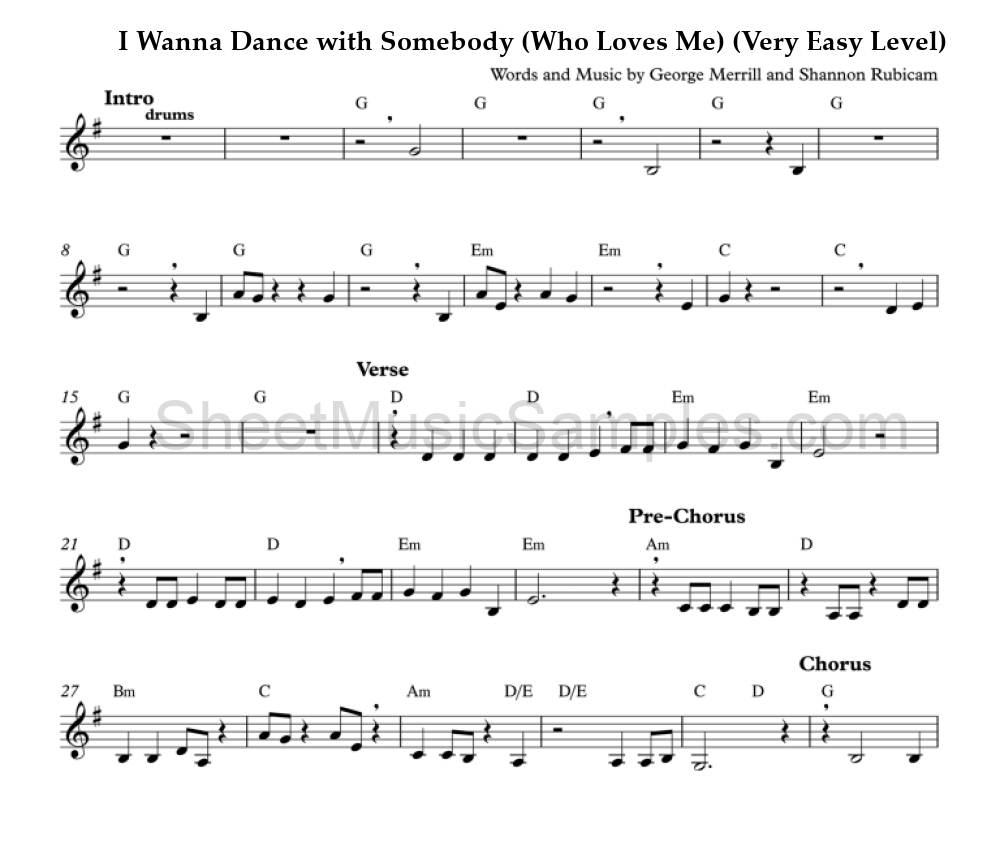 I Wanna Dance with Somebody (Who Loves Me) (Very Easy Level)