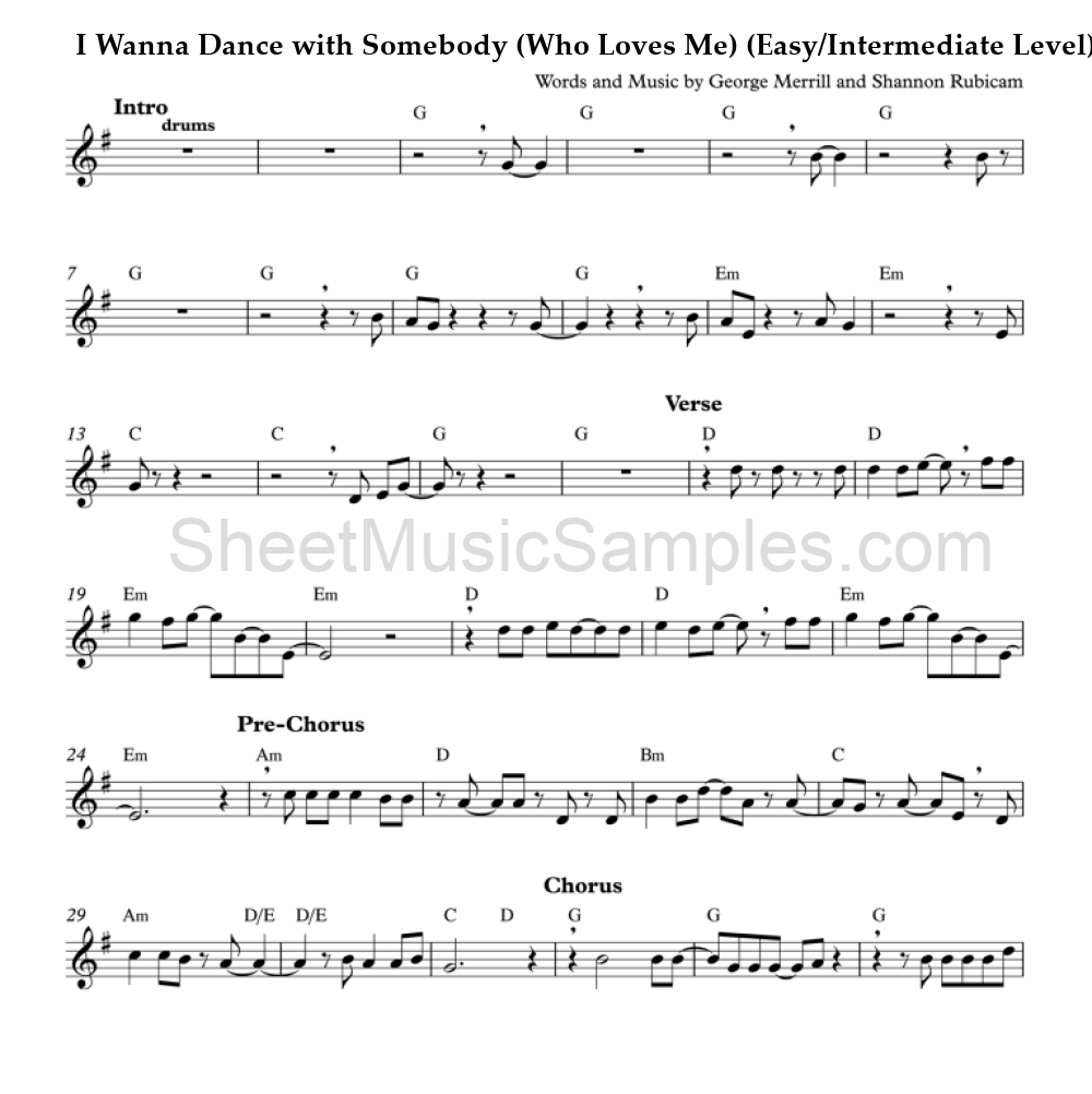 I Wanna Dance with Somebody (Who Loves Me) (Easy/Intermediate Level)