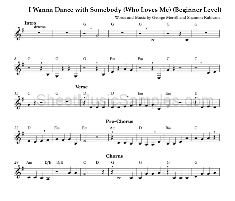 I Wanna Dance with Somebody (Who Loves Me) (Beginner Level)