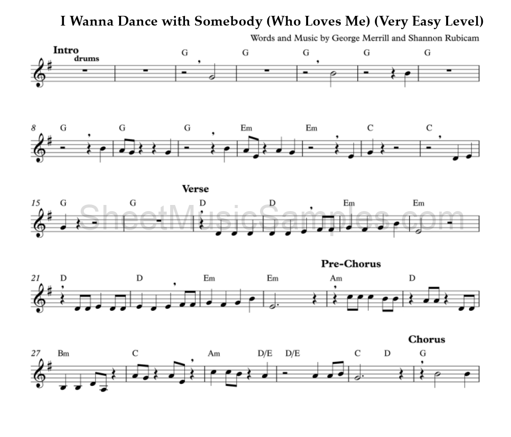 I Wanna Dance with Somebody (Who Loves Me) (Very Easy Level)